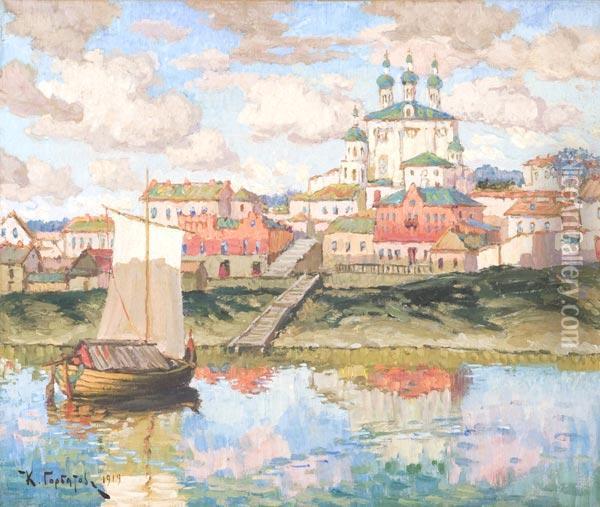 Veduta Di Citta' Sul Fiume Oil Painting - Konstantin Ivanovich Gorbatov