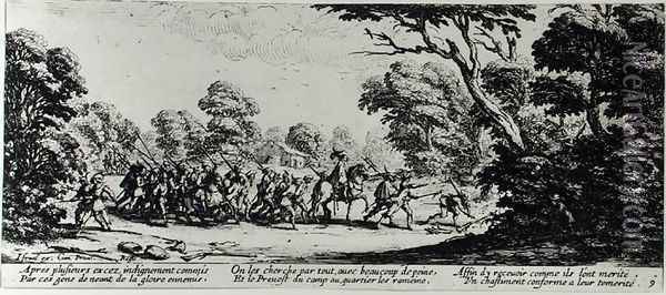 The Discovery of the Brigands, plate 9 from 'The Miseries and Misfortunes of War' 1633 Oil Painting - Jacques Callot
