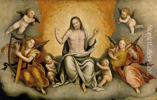 Triumph of Christ with Angels and Cherubs Oil Painting - Bernardino Lanino