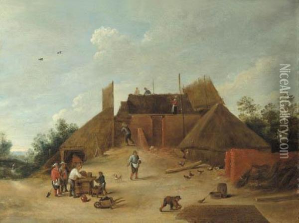 Peasants At Work On A Building Site Oil Painting - David The Younger Teniers