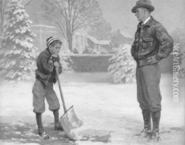 Shoveling Snow Oil Painting - Victor Coleman Anderson
