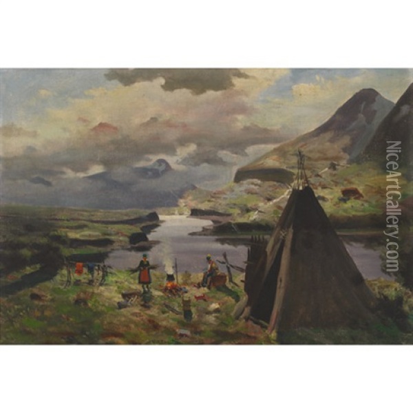 Northern Lapland Encampment Oil Painting - Wilhelm Oscar Engstrom