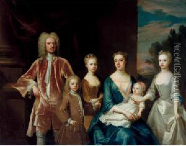 The Cope Family Portrait Oil Painting - Enoch Seeman
