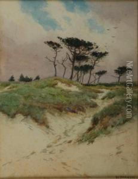 British Sand Dunes With Windswept Trees Oil Painting - William Samuel Parkyns