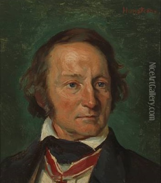 Portrait Of The Norwegian Geophysicist And Astronomer, Christopher Hansteen Oil Painting - Erik Ludwig Henningsen