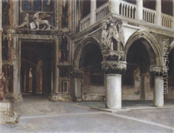 The Porta Della Carta, Palazzo Ducale, Venice Oil Painting - Vincenzo Caprile