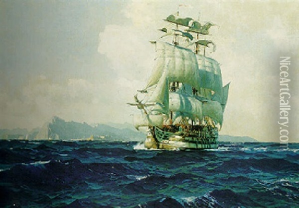Tall Ship Off The Coast Oil Painting - Michael Zeno Diemer