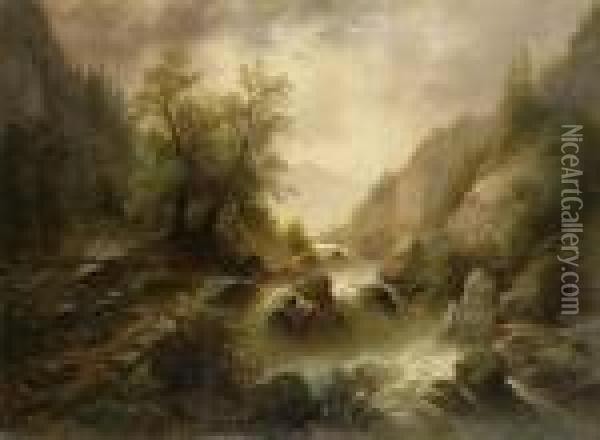 A Mountain Brook Oil Painting - Albert Rieger