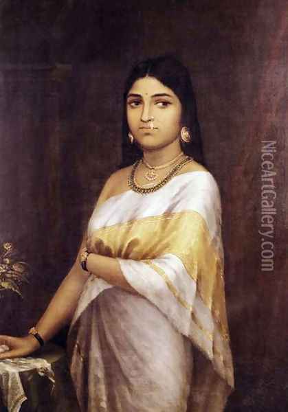 Malayalee Lady Oil Painting - Raja Ravi Varma