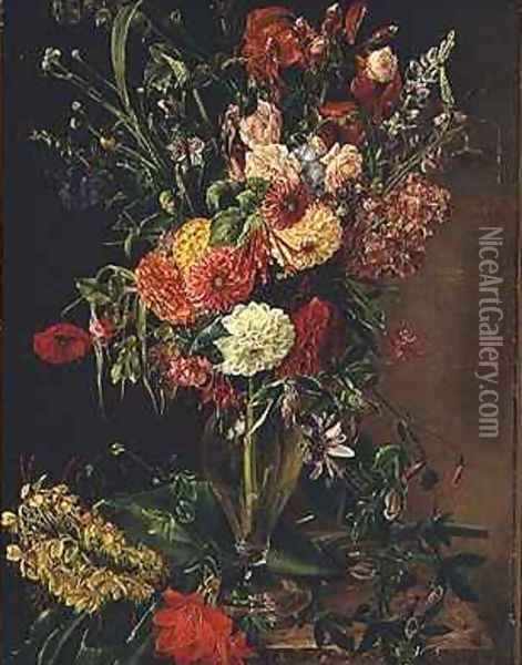 Flowers in a Glass Vase Oil Painting - Julie Wilhelmine Hagen-Schwarz