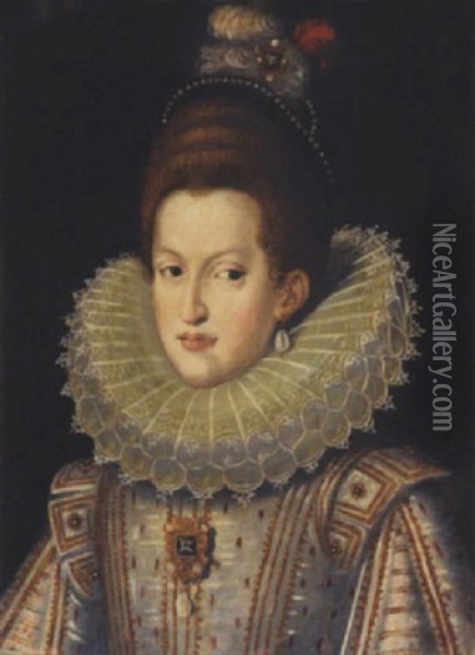 Portrait Of Margaret Of Austria Wearing A White Ruff Oil Painting - Frans Pourbus the younger
