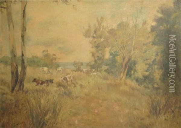 Cattle In Bush Oil Painting - Frederick George Reynolds
