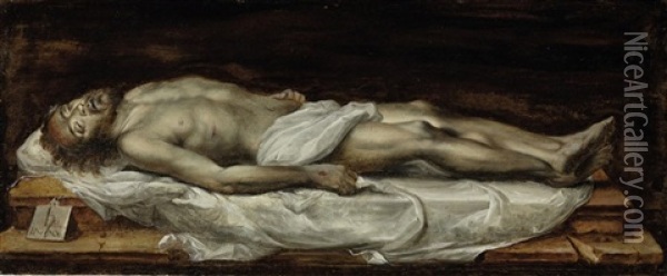 Christ In The Tomb Oil Painting - Abraham van Diepenbeeck
