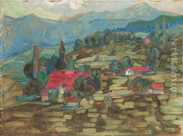 Landschaft Mit Hausern Und Baumen Oil Painting - Oskar Wilhelm Luthy