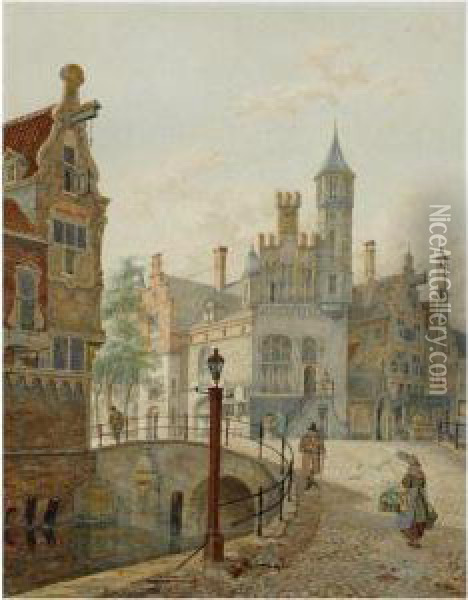 A View Of A Town Oil Painting - Jan Hendrik Verheijen
