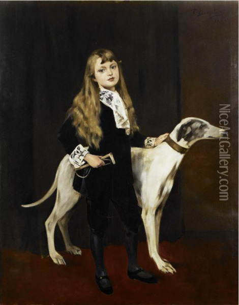 Young Girl With A Greyhound Oil Painting - Ferry Beraton
