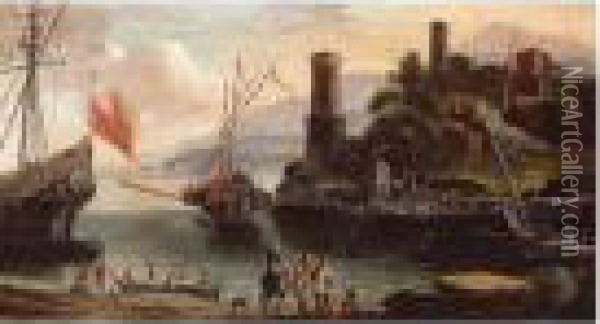 A View Of An Italianate Harbour Oil Painting - Adriaen Van Der Kabel
