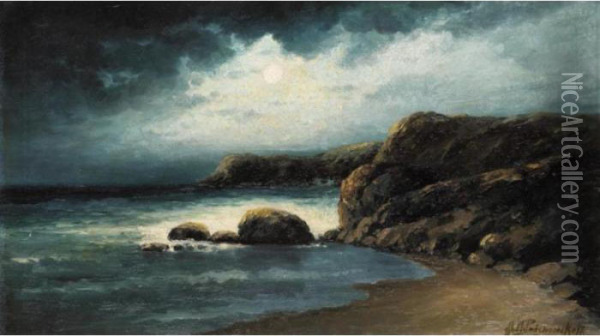 Moonlit Coast Oil Painting - Alexis Matthew Podchernikoff