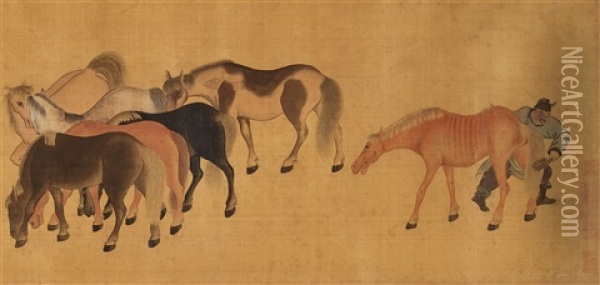 One Hundred Horses Oil Painting -  Zhao Mengfu
