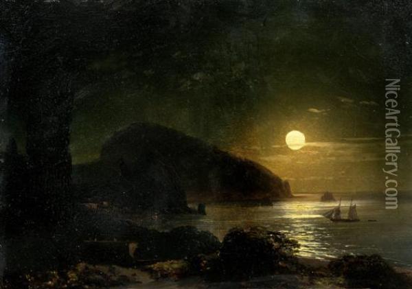 Coastal Landscape In The Moonlight Oil Painting - Ivan Konstantinovich Aivazovsky