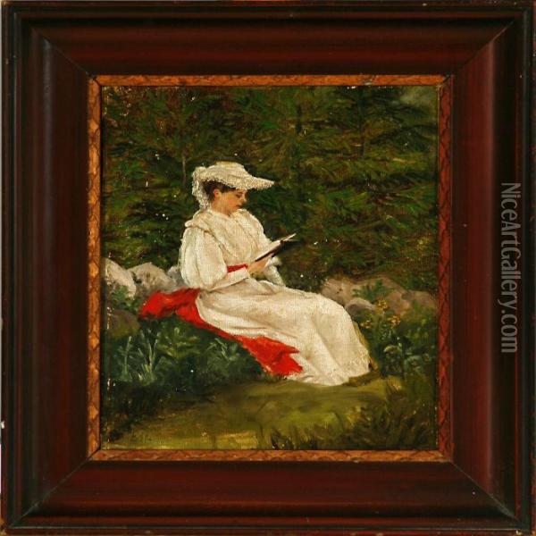 Young Woman Reading In Aspruce Plantation Oil Painting - Emilie Mundt