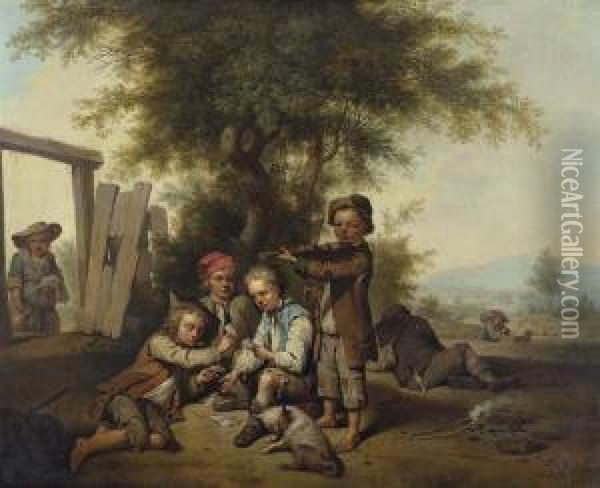 Children At Play. Oil Painting - Joseph Conrad Seekatz