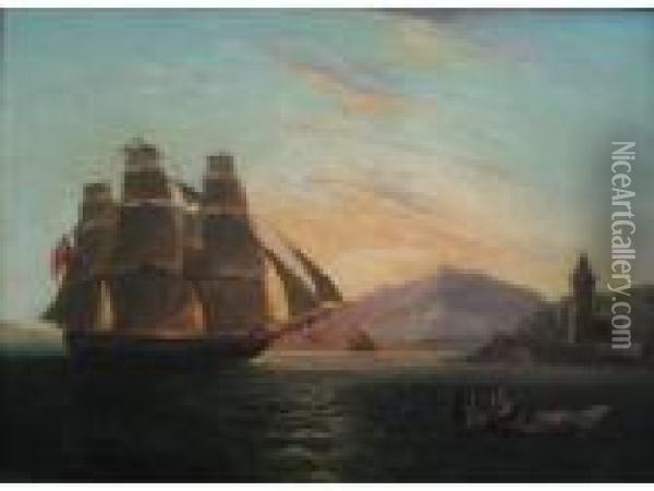 Hms Pearl Off Faro Beacon, Messina Oil Painting - Thomas Luny