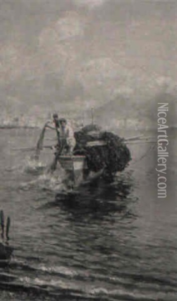 Setting The Nets: Fishermen Off Capri Oil Painting - Bernardo Hay