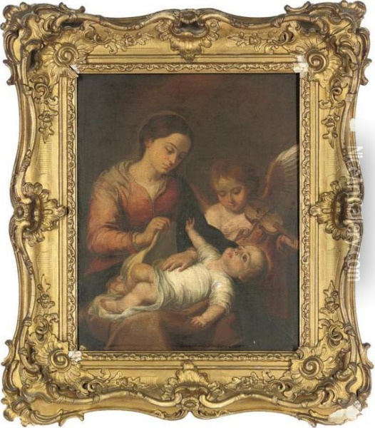 Virgin And Child With Angels Oil Painting - Bartolome Esteban Murillo