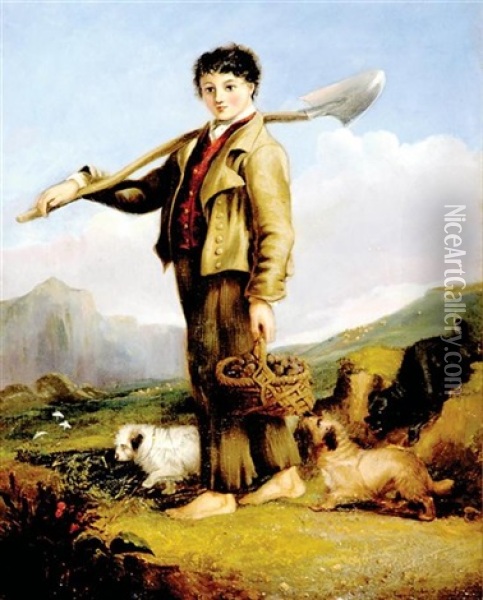 Young Master With Truffle Dogs Oil Painting - Richard Ansdell