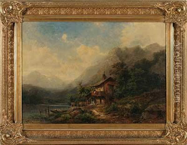 Alpenlandisches Gehoft Am See Oil Painting - Julius Erbe