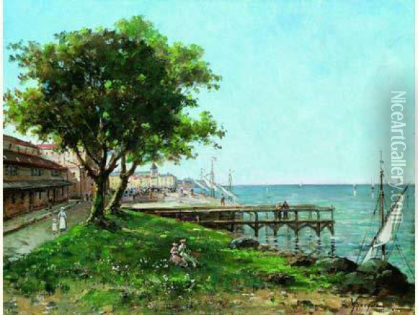 Evian, Au Bord Du Lac Oil Painting - Gustave Mascart