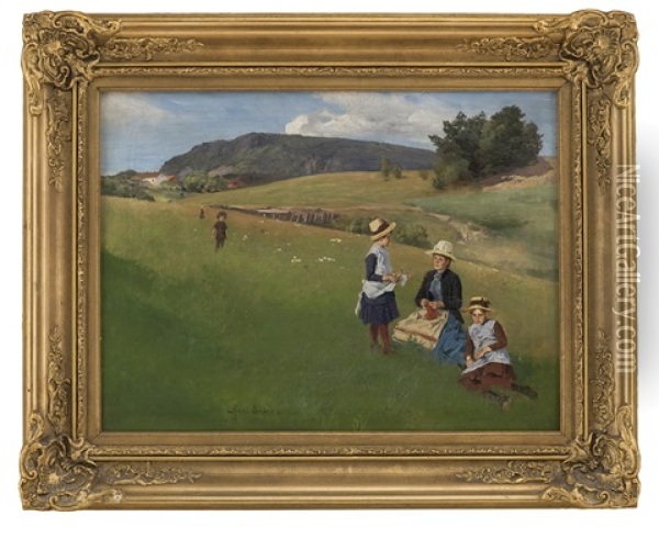 Kvinne Og Barn I Landskap Oil Painting - Axel Ender