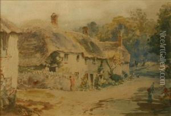 Cottages By Theroadside Oil Painting - Alfred Leymann