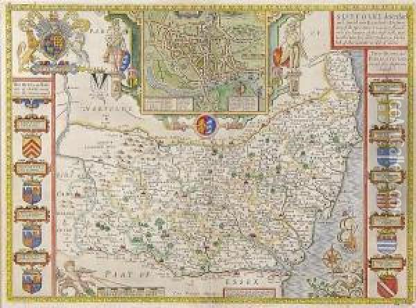 Suffolk, 1676 Edition For Thomas Bassett And Richard Chiswell Oil Painting - John Speede