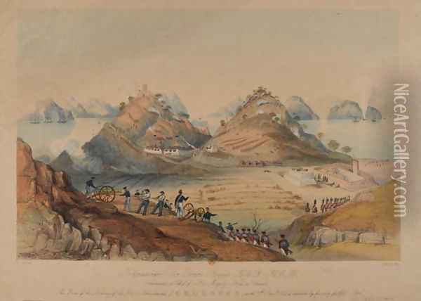 Storming of the Forts and Entrenchments of Chuenpee on 7th January 1841, engraved by Dickenson, published by Dickenson and Son in 1841 Oil Painting - F.J. White