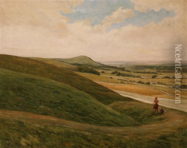 The Sussex Downs Oil Painting - Sir Alfred East