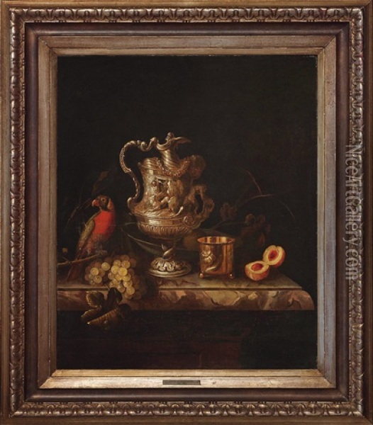 Stillleben Mit Silberkrug, Fruchten Und Papagei Oil Painting - Pieter Gerritsz van Roestraten