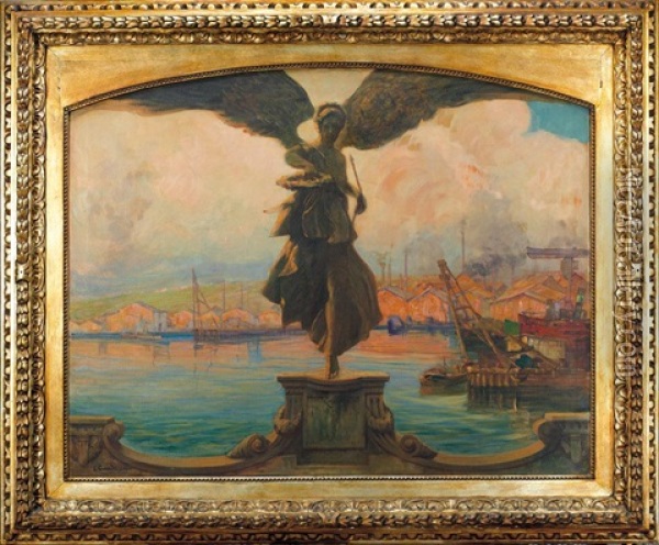 Il Porto Di Pozzuoli Oil Painting - Ezechiele Guardascione