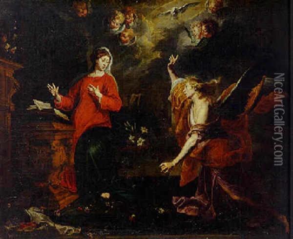 The Annunciation Oil Painting - Willem van Herp the Elder