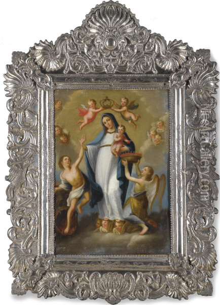 The Madonna And Child Surrounded By Angels Oil Painting - Jose de Alcibar