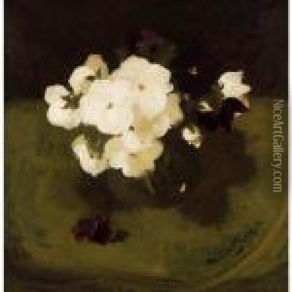 Still Life With White And Purple Pansies Oil Painting - James Stuart Park