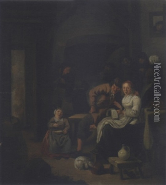 Chanteurs Dans Un Interieur Pres De L'atre Oil Painting - Cornelis Pietersz Bega