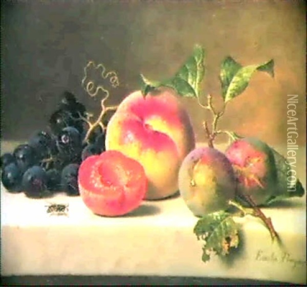 Still Life With Grapes And Peaches On A Marble Ledge Oil Painting - Emilie Preyer