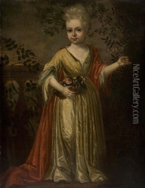 Portrait Of A Young Girl Holding A Posy Oil Painting - James Maubert