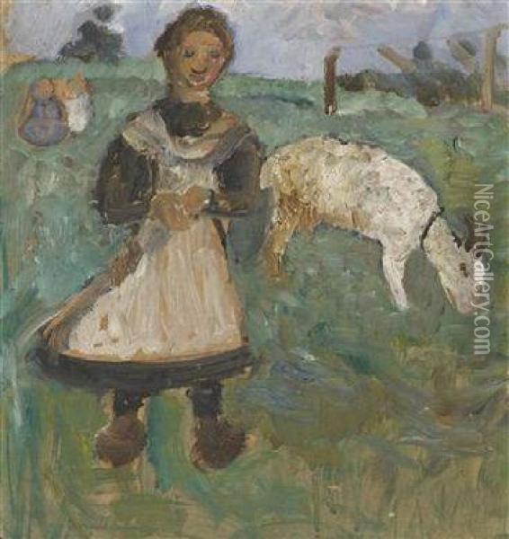 Girl With Goat Oil Painting - Paula Modersohn-Becker