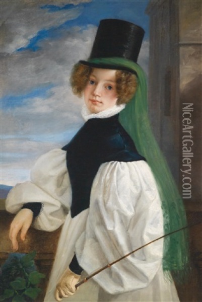 Junge Frau In Elegantem Reitkostum Oil Painting - Franz Schrotzberg