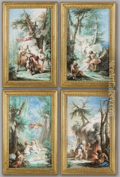 Allegoria Della Primavera (4 Works) Oil Painting - Giuseppe Bernardino Bison