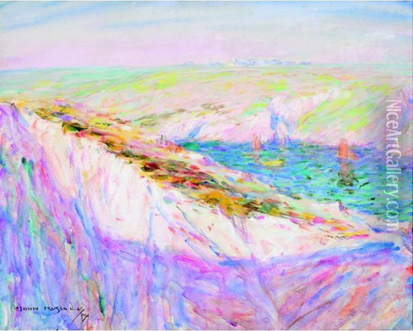 Chalk Cliffs At Goulphar Bay Oil Painting - John Peter Russell