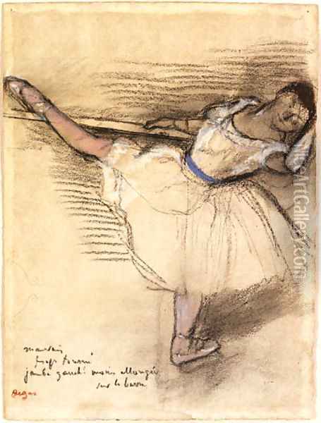 Danseuse pratiquant la barre (Dancer practicing at the Bar) Oil Painting - Edgar Degas